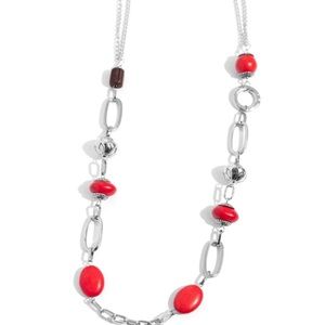 Silver and Red Beaded Necklace